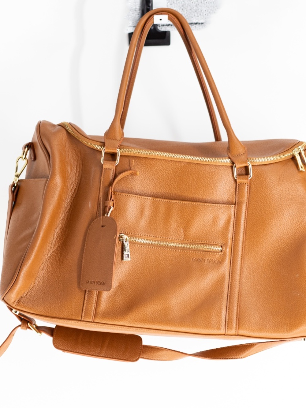 Fawn Design The Weekender Faux Vegan Leather Top Handle Duffle Travel Bag Brown